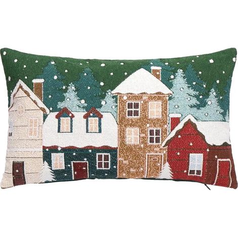 Dekokissen Snowlyn mit grünem Landschaftsmotiv 30 x 50 cm (1/4)