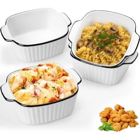 4Pcs Plat Four Céramique Carrés avec Poignées, 400ml Ramequin Mini Empilable Sécurité Réfrigérateur, Micro Ondes, Airfryer (1/5)