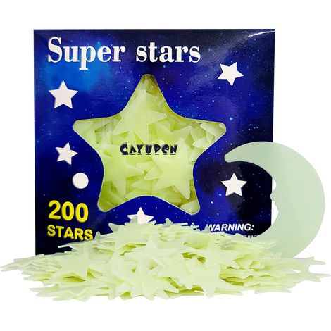Autocollants Étoiles Luminiscentes - 201 Pièces Étoiles 3D et Lune pour Plafond - Idéal Chambre Enfant - PVC Non Toxique - Autocollants Réutilisables (1/5)