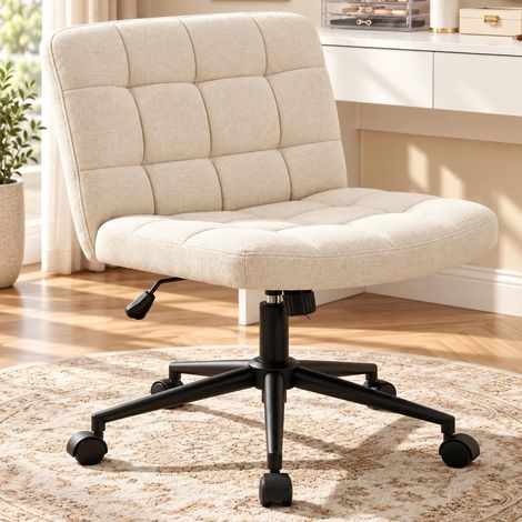 Chaise de Bureau, Large siège de couturière, Ergonomique, réglable en Hauteur, pour Maison, Bureau, Maquillage, Chambre à Coucher (Beige, Lin) (1/5)