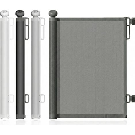 Barrière de sécurité rétractable pour bébé - 86 cm x 140 cm - Rouleau de barrière pour bébés et animaux domestiques - Barrière extensible (gris) (1/5)