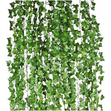 Lot de 12 lierre artificiel, 2,1m vigne soie PVC, décoration murale intérieur extérieur mariage bureau jardin