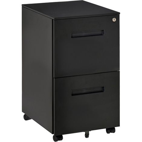 Black Mobile File Cabinet on Wheels,Lockable 2-Drawer Storage for A4,Legal,Letter Size,Compact Under Desk Solution for Home Office