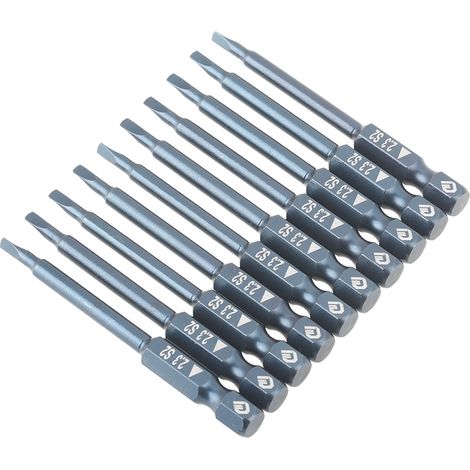 Jeu de 10 embouts de tournevis triangulaires en acier allié S2, tige de 65 mm (1/4 pouce), dimensions : H6,3 x 65 mm x 2,3 mm (1/5)