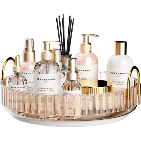 Lazy Susan Organiseur de maquillage rotatif pour coiffeuse - Haute capacité - Pour soins de la peau - Rangement transparent - Organisateur de parfum - Organiseur de commode - Rotation à 360° (1 (1/5)