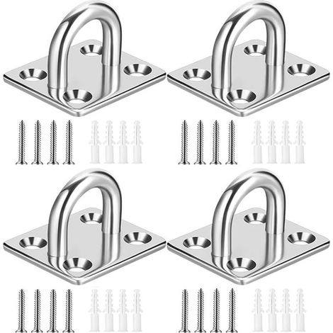 4 Pcs Plaque à œillets robuste, anneau d'agrafe, boucle de crochet, matériel d'ombrage en forme de U – Crochets de hamac de plafond mural M5 pour suspension pivotante – Acier inoxydable 304 (1/5)
