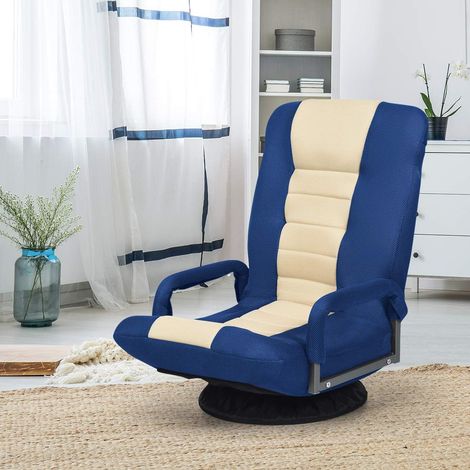 COSTWAY Bodenstuhl 360° drehbar, Bodensessel mit 6-Fach Verstellbarer Rueckenlehne, Game Sessel gepolstert, Bodensofa Meditationsstuhl bis 140kg belastbar, Lazy Sofa Blau und weiss (1/5)