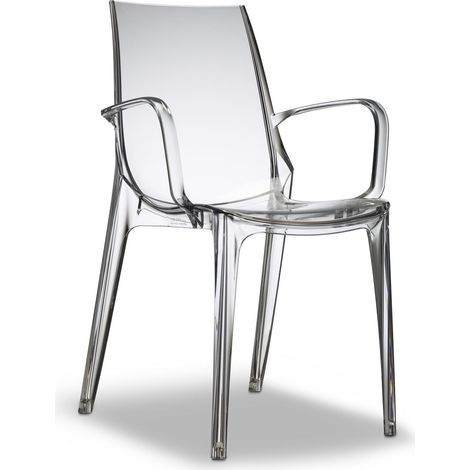 Chaise transparente avec accoudoirs – Hauteur totale 88cm – Hauteur d'assise 47cm – Empilable – Usage intérieur et extérieur – Scab Design (1/4)