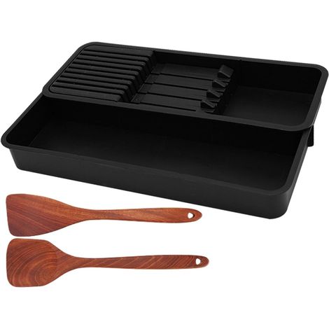 Organiseur de tiroir, support extensible en polypropylène 40 x 24 cm avec cloison, rangement amovible pour couteaux cuisine et à fruits, résistant la décoloration, gris - (1/5)