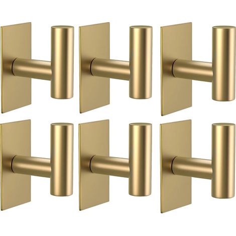 6 PCS Crochets cuisine pour manteau et serviette, crochets de porte salle de bain à coller, crochets muraux pour douche, dorée, auto-adhésifs, muraux (1/5)