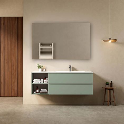 Mobile bagno sospeso 140 cm Verde Salvia Lavabo a Destra in Resina Specchio Quadro - Fiji Paint Plus (1/4)
