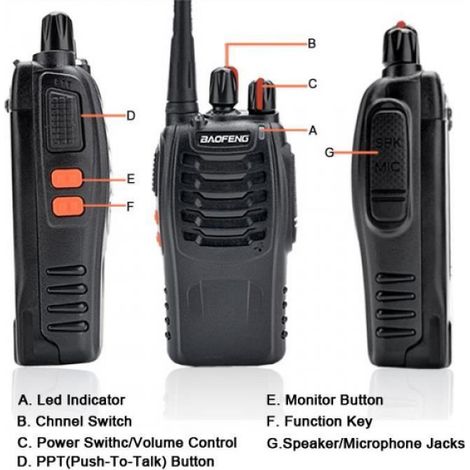Talkie-Walkie - BF-888S - UHF 400-470 MHz - 5 W - 16 Canaux - Portée Jusqu'à 6 km - 2 Pièces (1/4)