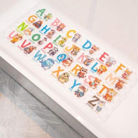 Tapis de bain de dessin animé : tapis de bain antidérapant pour enfants, adapté aux bébés, 86 x 39 cm - Expérience de bain amusante et sûre pour les tout-petits dans le bain et la douche (animaux (1/5)