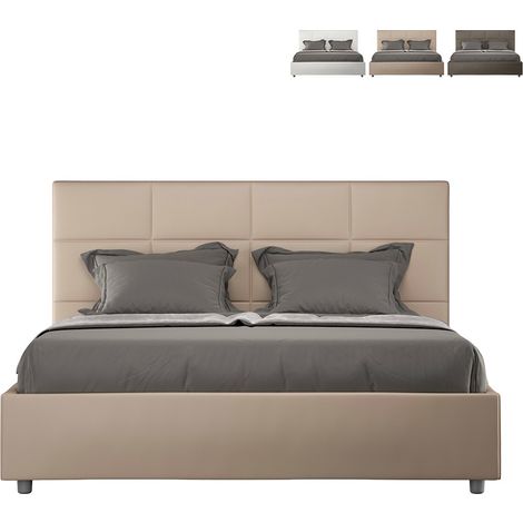 Letto matrimoniale con rete imbottito 160x200 similpelle tortora Mika (1/5)