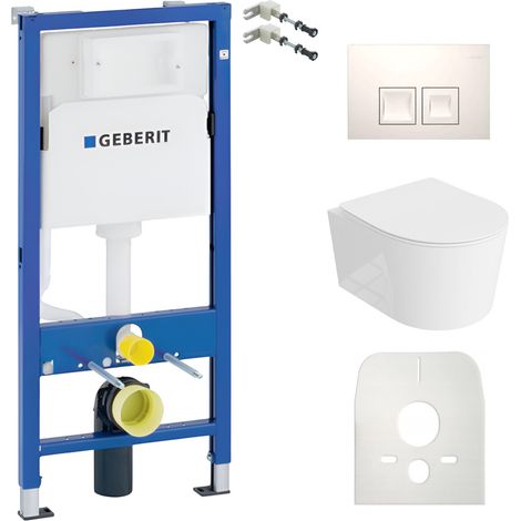 GEBERIT WC Set mit Vorwandelement, Wand-WC und Spülknopf (1/5)