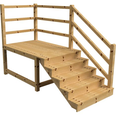 MILANO - Escalier en bois 5 marches H88 cm - avec contre-marches - Palier L120 x P189 cm - Escalier rambarde droite, palier droite et face