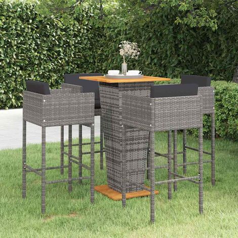vidaXL Ensemble de bar de jardin 5 pcs et coussins Résine tressée Gris (1/5)