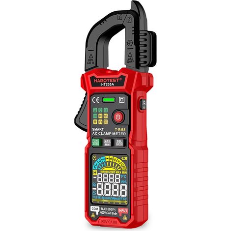 Pince ampèremétrique numérique, pince ampèremétrique HT205A, pince ampèremétrique numérique, testeur de tension de courant, boîtier ABS, multimètre de courant AC DC avec lampe de poche LED (1/5)