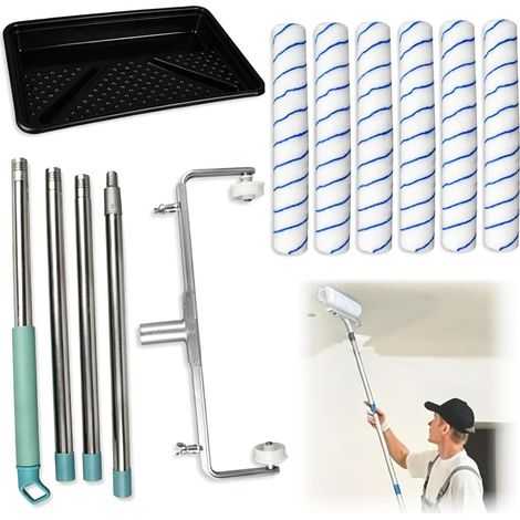 Kit Rouleaux De Peinture De 45 cm,Rouleau Peinture Xxl,Kit Peinture Mur Comprend 6 Rouleaux,Support Réglable (35-60 cm),Une Perche Télescopique 160 Cm,Adapté Aux Murs Et Aux Plafonds (1/5)