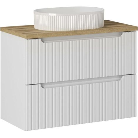 Meuble suspendu 2 tiroirs avec vasque ovale blanche NOVA 80 cm-Blanc/Naturel-Largeur 80 cm (1/5)