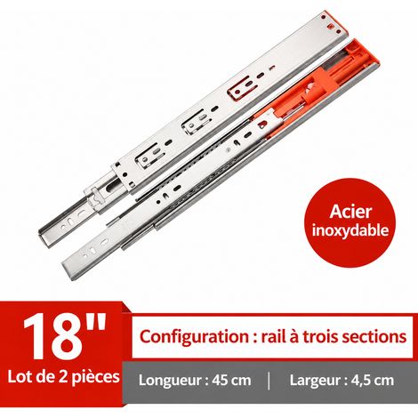 Glissières de tiroir 450 mm 18 pouces en acier inoxydable 3 sections avec amortisseur double ressort 4510 acier inoxydable 18 – Livraison gratuite