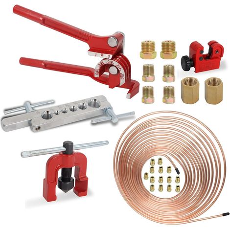 Kit Évasement Conduite Frein, avec Tube 4,7 mm 7,6 m et Raccords Permet les évasements Simples et Doubles, 16 Raccords et 4 Connecteurs, pour Conduites Cuivre, Nickel et Acier Automobile (1/5)