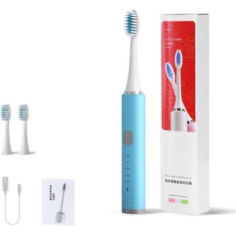 Brosse à Dents Électrique Ultrasonique pour Adultes et Enfants - Brosses Souples, Étanche, Blanchiment, Rechargeable, Bleue (1/4)