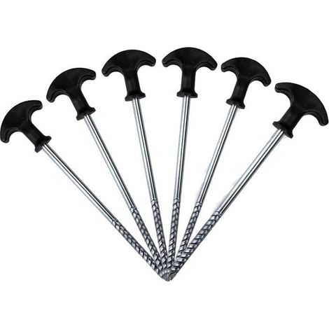 Confezione da 6 picchetti per tenda da campeggio antiruggine, picchetti a vite, adatti per terreni duri e tende a veranda, nonché per tende da campeggio. (1/4)