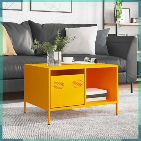 851283 Table basse jaune moutarde 68,5x50x43,5 cm acier laminé à froid (1/5)