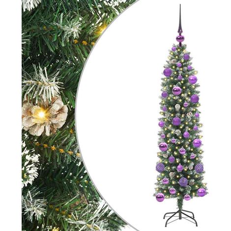 Arbre de Noël  Sapin de Noël artificiel slim avec 150 LED Vert et blanc 120 cm (1/5)