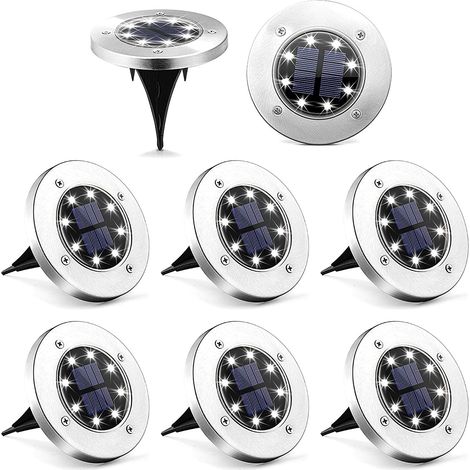 Luminaire Solaire Pour Extérieur - Disque LED Étanche - 8 Pièces - Jardin Paysager Allée Terrasse