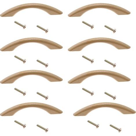 Set mit 8 Türgriffen aus Buchenholz inklusive Schrauben, für Möbel, Schubladen und Schränke. (1/5)