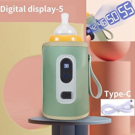 Chauffe-Eau à Lait USB Poussette de Voyage Sac Isotherme Affichage NuméRique Chauffe-Biberon pour BéBé pour ExtéRieur Hiver-Vert (1/4)