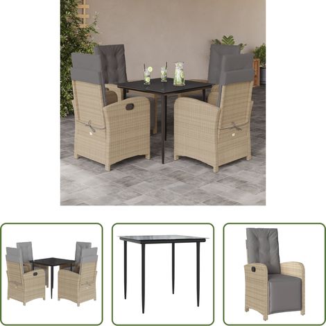 vidaXL Gartenessgruppe -  5-tlg. Garten-Essgruppe mit Kissen Beigemischung Poly Rattan (1/5)
