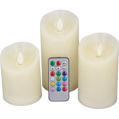 Lot de 3 bougies LED télécommandées 18 touches, lumières chauves-souris colorées simulées, décoration de table