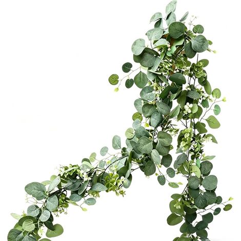 Guirlande Eucalyptus Artificiel 180cm avec Fleurs Artificielles et Lierre Artificiel pour Deco Mariage Champetre, Couronne Eucalyptus et Decoration Dolce Vita, Guirlande Feuilles Artificielles (1/5)