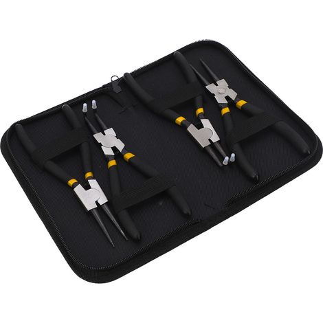 Jeu de 4 pinces à circlips, pinces à anneaux en acier, poignées revêtues de plastique, outils à main anti-oxydation (paquet de 7 pinces noires à double articulation). (1/5)