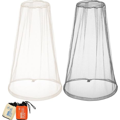2 Masque Anti Tête de Moustique Filet Anti-Insectes pour Visage avec 2 Sac de Transport pour Randonnée en Plein Air Camping Prévention Insectes Volants(Beige, Gris Clair)