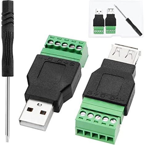 2 Pièces USB 2.0 A à Vis Mâle Femelle vers 5 Broches Femelles à Visser, Connecteur de Terminal USB Adaptateur de Terminal (1/4)