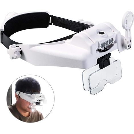 Lighted Head Magnifier With Detachable Leds libres Reading Head Magnifying Glasses Visor Casque de visière Loupe for Hobbies, Close Work, Sewing, Crafts, Reading, Repair, Jewelry Making (1X to 14X) (1/5)