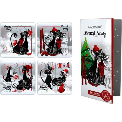 Set di 4 sottobicchieri in sughero - Mondo dei gatti, Gatti di Natale (carmani)