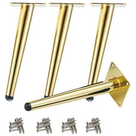 4 pièces Pieds de table obliques Pieds d'armoire en métal, Pieds de meubles de cône, 201 acier inoxydable, D'or, 25 cm de hauteur, Base silencieuse antidérapante pour canapés, tables et autres meubles (1/5)