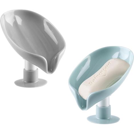 Confezione da 2 portasapone a forma di foglia con ventosa, portasapone autopulente senza foratura, per bagno, cucina e lavandino (1/5)