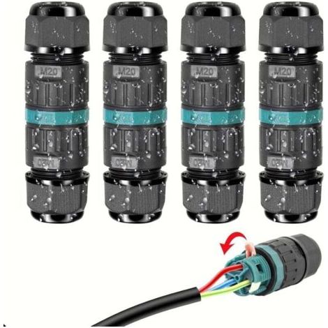 IP68 Wasserdichte elektrische Steckverbinder - 3-adriger Kabelverbinder, Außenanschlussdose, für Kabel Ø 5 bis 12 mm (4 Stück) (1/4)