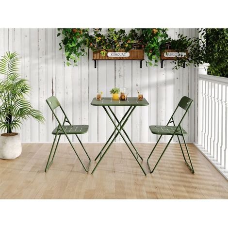Salon de jardin 3 pièces 2 chaises et 1 table pliante vert revêtement e résistant aux intempéries intérieur et extérieur (1/5)