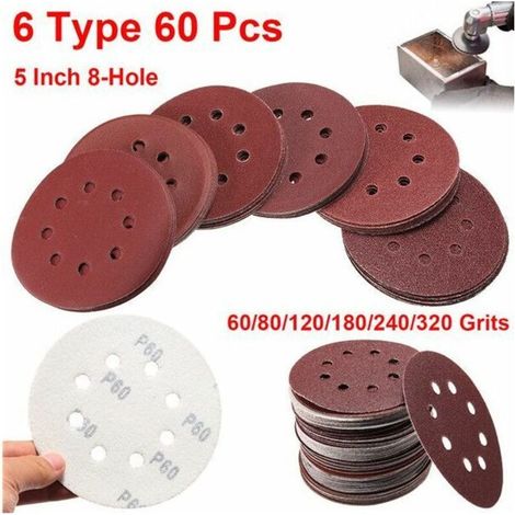 60 Stück Schleif- und Polierscheiben, 125 mm, 8-Loch, Körnung 60-320, Cisea