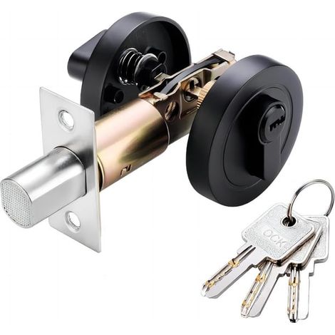 Serrure cylindre ronde simple en alliage de zinc avec clé, verrou de sécurité robuste pour porte d'intérieur, noir (1/5)