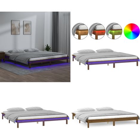 Massivholzbett mit LED-Beleuchtung Honigbraun 200x200 cm - Holzbett - Massivholzbette - Kiefernholzbett - Doppelbett - Bettrahmen - Home & Living (1/5)