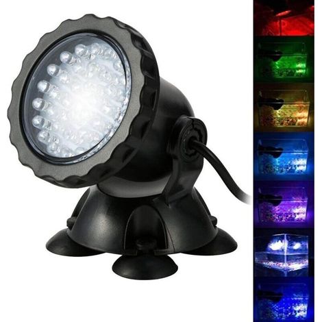 Proyector para acuario con base, IP68, 3,5 W, 12 V, foco sumergible multicolor, ángulo ajustable, luz LED subacuática para decoración de estanques, piscinas y acuarios. (1/4)