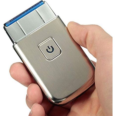 Rasoir électrique miniature à grille pour homme, sans fil, rechargeable par USB, idéal pour les voyages et la barbe. Couleur : argent. (1/5)